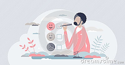 Client satisfaction survey as customer feedback review tiny person concept Vector Illustration