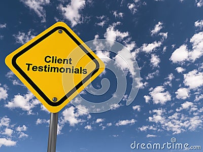 Client Testimonials traffic sign on blue sky Stock Photo