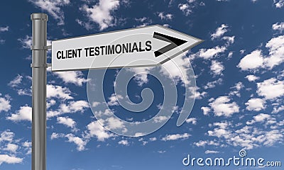 client testimonials traffic sign on blue sky Stock Photo