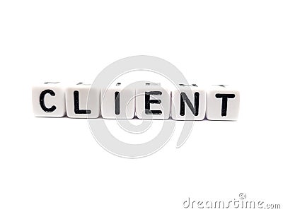 client word built with white cubes and black letters on white background Stock Photo