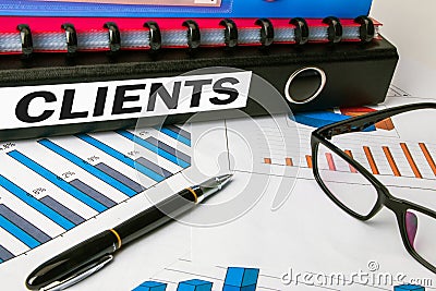 Clients on business document folder Stock Photo