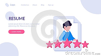 Clients Review, Customer Feedback, User Commens concept. Portrait of people and evaluation stars below. Landing web page Vector Illustration