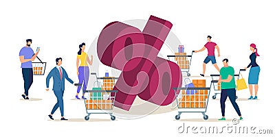 Clients Shopping on Store Sale Flat Vector Concept Vector Illustration