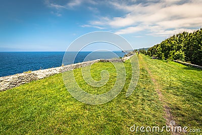 Cliff area in the resort town of Llanes, Spain Stock Photo