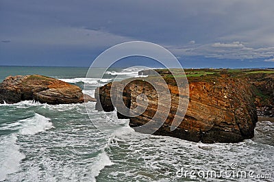 Cliff with awesome Wild Sea Stock Photo