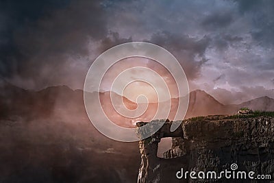 Cliff background fantasy, photo editing background Stock Photo