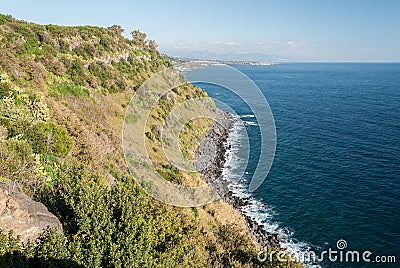 The cliff called Timpa near Acireale, in the eastern coastline of Sicily Stock Photo