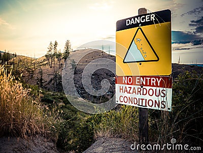 Cliff Danger Sign Stock Photo