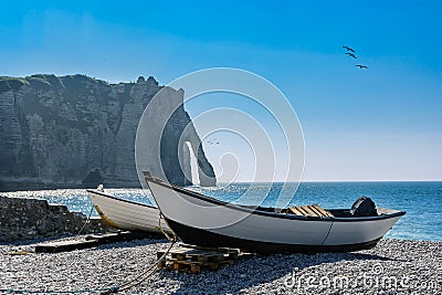 Cliff of Etretat with backlight Stock Photo