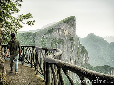 The Cliff Hanging Walkway at Tianmen Mountain, The Heaven`s Gate at Zhangjiagie, Hunan Province, China, Asia Editorial Stock Photo