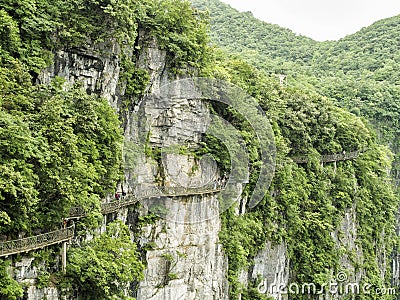 The Cliff Hanging Walkway at Tianmen Mountain, The Heaven`s Gate at Zhangjiagie, Hunan Province, China, Asia Stock Photo