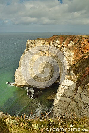 Cliff in Normandie, France - ocean in background Stock Photo