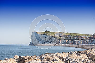 The cliff and the town of Mers-les-Bains Stock Photo