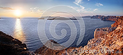 Cliff and volcanic rocks of Santorini island, Greece. View on Caldera Stock Photo