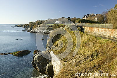 The Cliff Walk, Cliffside Mansions of Newport Rhode Island Stock Photo