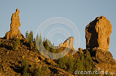 Cliffs of El Fraile, La Rana and Roque Nublo from left to right. Stock Photo