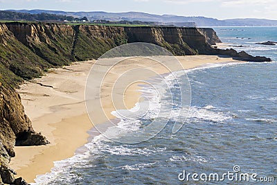 Cliffs and large half moon shaped beach, Pacific Ocean Coast, Half Moon Bay, California Stock Photo