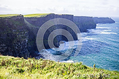 Cliffs of Moher at Alantic Ocean in Western Ireland with waves battering against the rocks Editorial Stock Photo