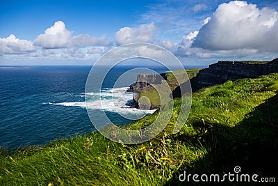 Cliffs of Moher at Alantic Ocean in Western Ireland with waves battering against the rocks Editorial Stock Photo