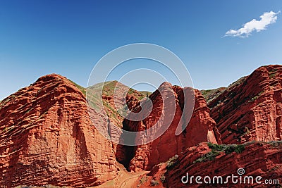 Cliffs of seven bulls in the Jety-Oguz Canyon gorge, red rocks Stock Photo
