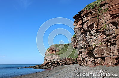 Cliffs, shingle beach, Fleswick Bay, St Bees Head Stock Photo