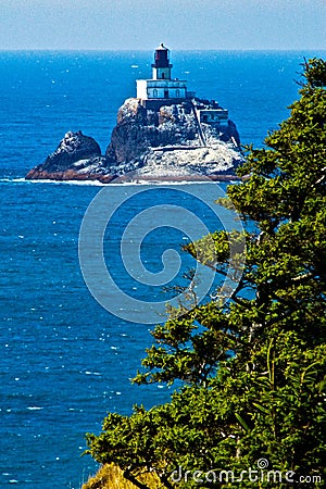 Cliffside View of Tillimook Lighthouse, Oregon Stock Photo