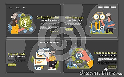 Climate action visuals web or landing set. Personal carbon footprint measurement Vector Illustration