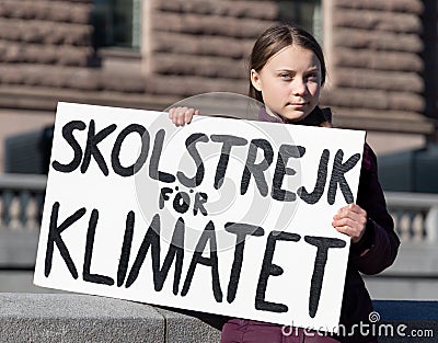 Climate activist Greta Thunberg protesting in Stockholm Editorial Stock Photo