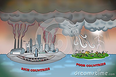 Climate change, carbon emission, green house effect, rich countriesâ€™ moral responsibility, rich country- poor country concept Stock Photo