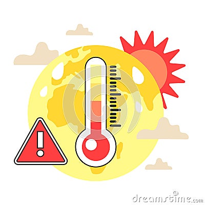 Climate change causing abnormal heat waves. Planet Earth temperature Vector Illustration