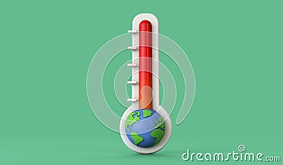 Climate change concept. Rising earth temperature thermometer. 3D Render. Stock Photo