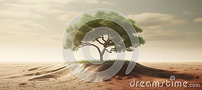 Climate change concept. Tree in two parts with green and healthy nature versus drought and polluted nature Stock Photo