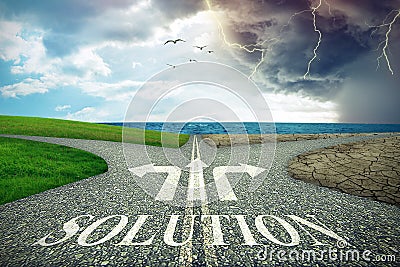Climate change environment decision. Crossroads and business solution idea Stock Photo