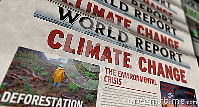 Climate change and environmental crisis newspaper printing media Cartoon Illustration