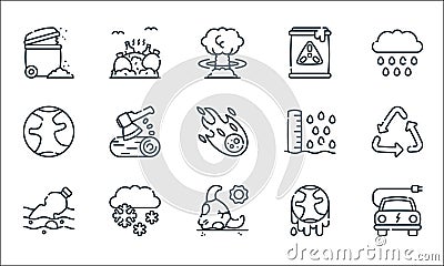 Climate change line icons. linear set. quality vector line set such as electric car, bull, water pollution, climate change, snow, Vector Illustration