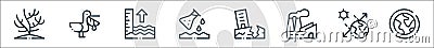 climate change line icons. linear set. quality vector line set such as ozone layer, solar, factory, earthquake, pollution, tide, Vector Illustration