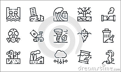 climate change line icons. linear set. quality vector line set such as sea horse, hail, drought, oil spill, factory, gas mask, Vector Illustration