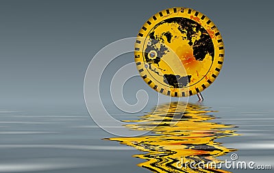 Climate change warning sign with water surface, inundation, flooding,global warming concept, vector illustration, grungy style Cartoon Illustration