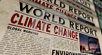 Climate change world report retro newspaper printing press Cartoon Illustration