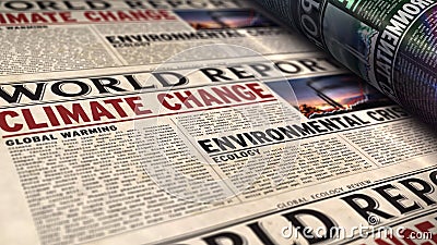 Climate change world report retro newspaper printing press Stock Photo