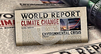 Climate change world report retro newspaper printing press Stock Photo