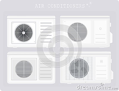 Climate control system. Air conditioner. Split system. External block. Vector set. Vector Illustration