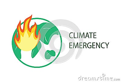 Climate Emergency Declaration petition. Icon planet earth, fires, global warming. Ecological problems, environmental pollution of Vector Illustration