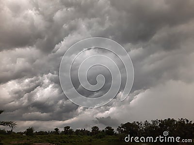 Climate of india, black thunderstorm cloud, storm cloud lapse, moonsoon weather. Stock Photo