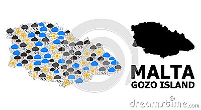 Climate Mosaic Map of Gozo Island Cartoon Illustration