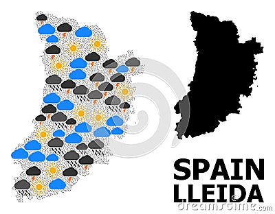 Climate Mosaic Map of Lleida Province Cartoon Illustration