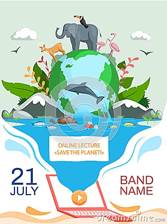 Climate and weather change of planet. Eco friendly, biodiversity, conservation and environmental protection Vector Illustration