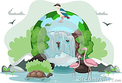 Climate and weather change of planet. Eco friendly, biodiversity, conservation and environmental protection Vector Illustration