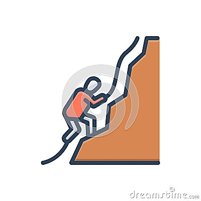 Color illustration icon for Climb, rappelling and abseiling Cartoon Illustration
