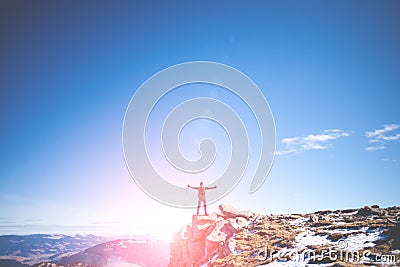 The climber climbed the mountain. Stock Photo